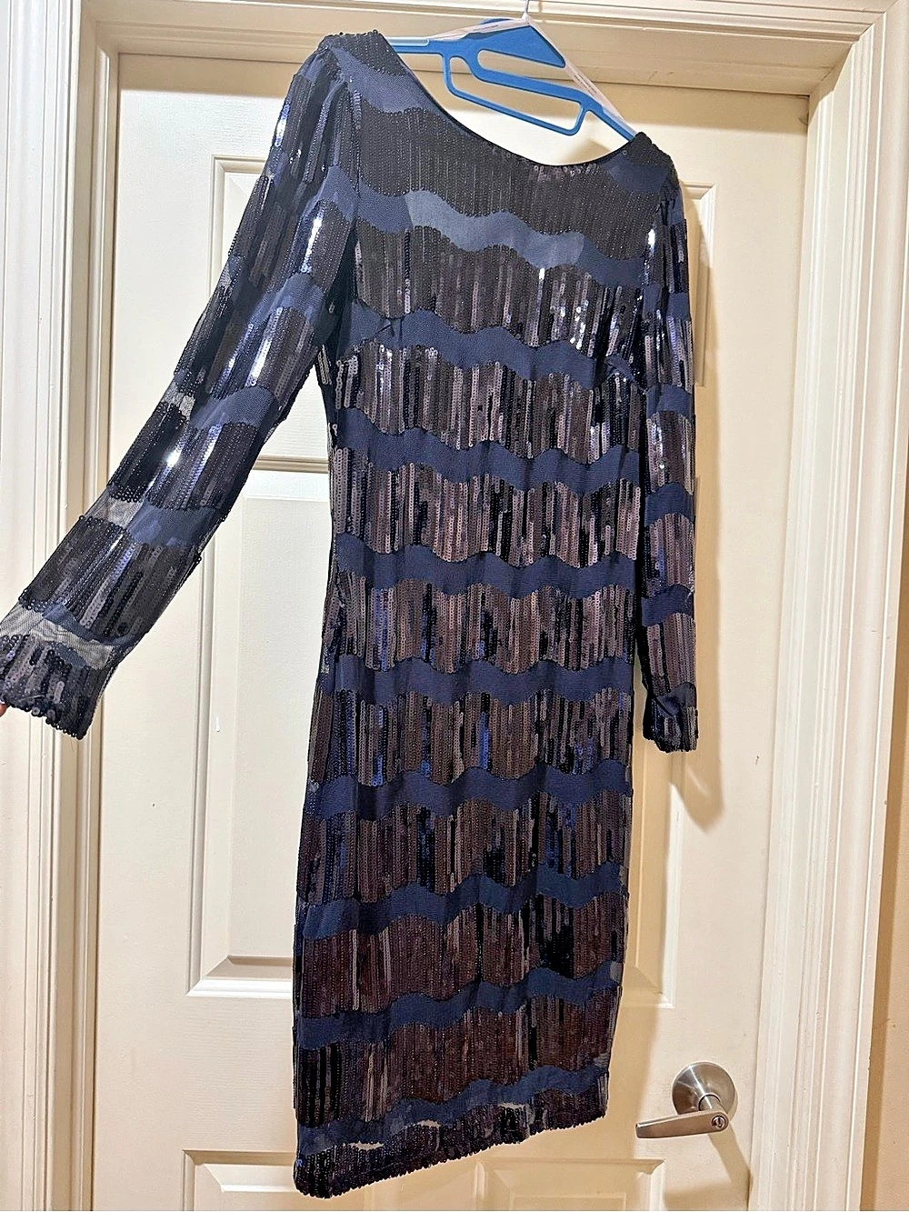 Nanette Lepore Sequin Wave Midi Dress in navy Blue. Like New